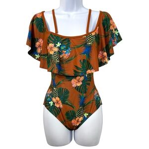 Pineapple Tropical Floral Off Shoulder One Piece Swimsuit